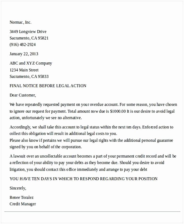 30 Letter Threatening Legal Action Example Document Template