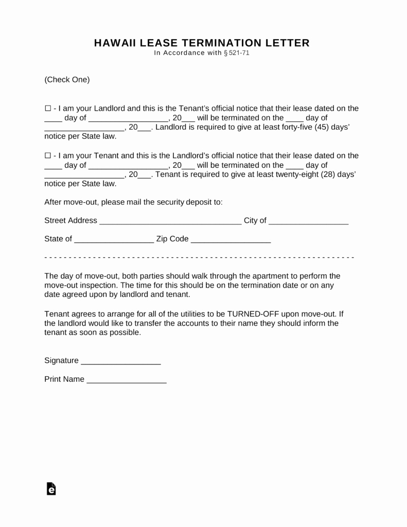 Letter to Cancel Lease Luxury Free Hawaii Lease Termination Letter form