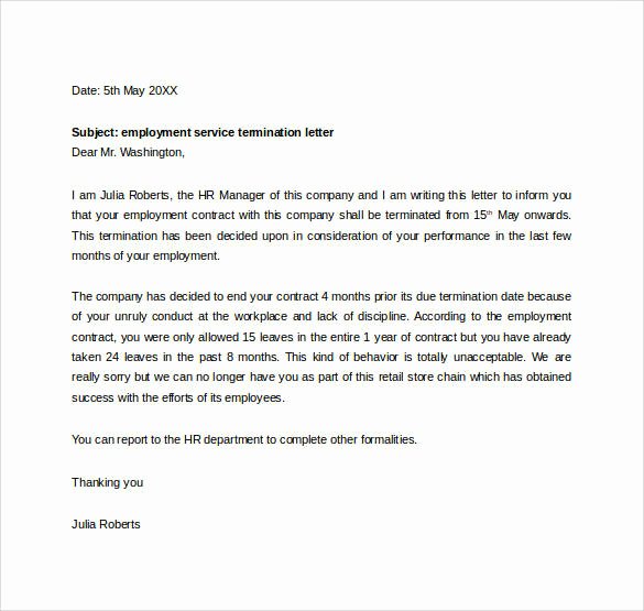 Letter to Discontinue Service Unique Sample Termination Letter for the Workplace