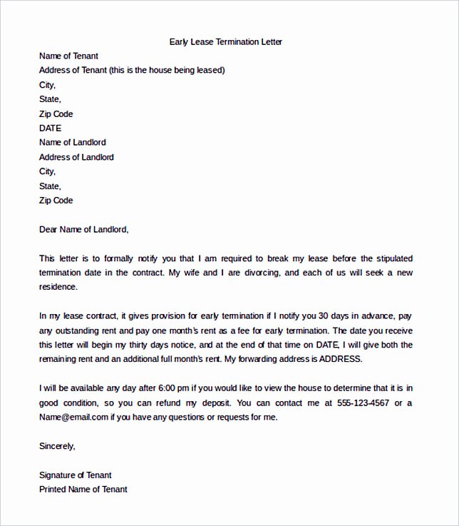 Letter to End Lease Lovely 12 Termination Letter Template