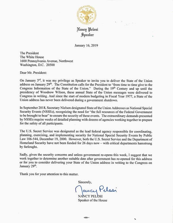 Letter to Get Her Back Awesome Trump Hits Back at Pelosi Threatening Her Trip to See