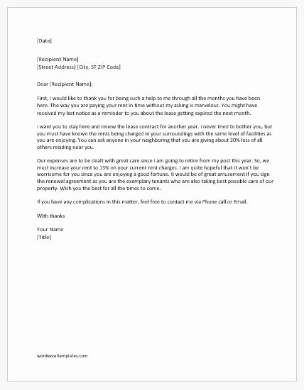 Letter to Increase Rent Luxury Lease Renewal Letter with Rent Increase