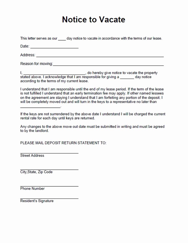 Letter to Landlord Moving Out Awesome Printable Sample Vacate Notice form