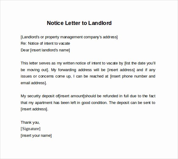 Letter to Landlord Moving Out Unique 10 Sample 30 Days Notice Letters to Landlord In Word