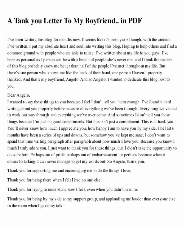 Letter to My Boyfriend Awesome Sample Thank You Letter to My Boyfriend 5 Examples In