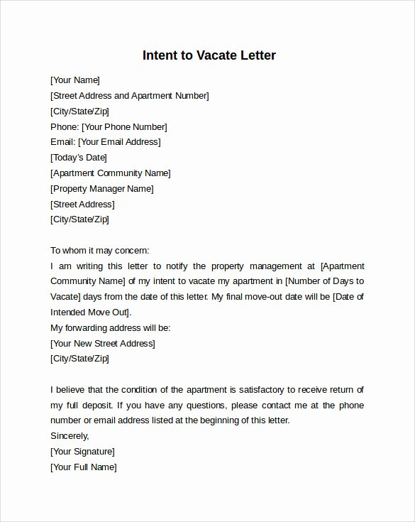 Letter to Tenant to Vacate Lovely Intent to Vacate Letter – 7 Free Samples Examples &amp; formats