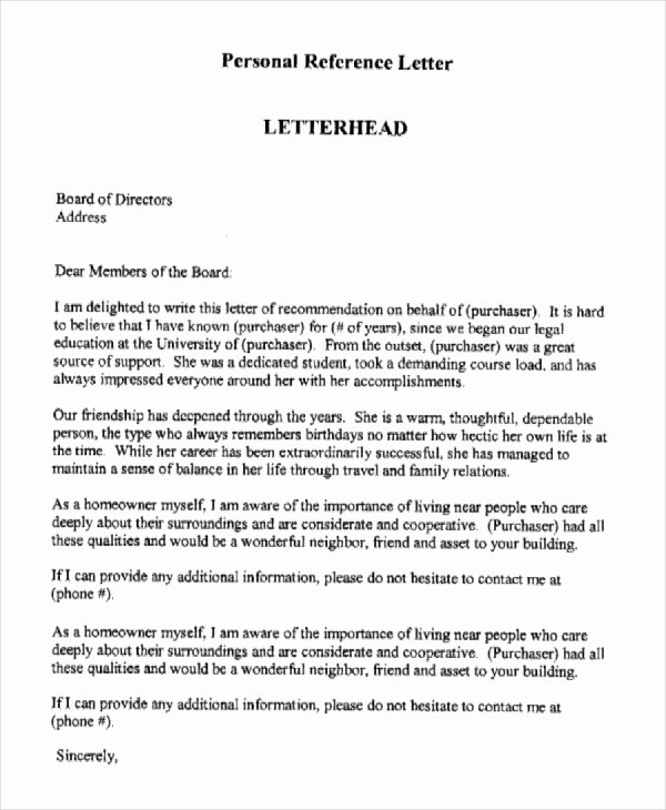 Letters Of Personal Reference Unique Printable Personal Reference Letter 15 Free Word Pdf