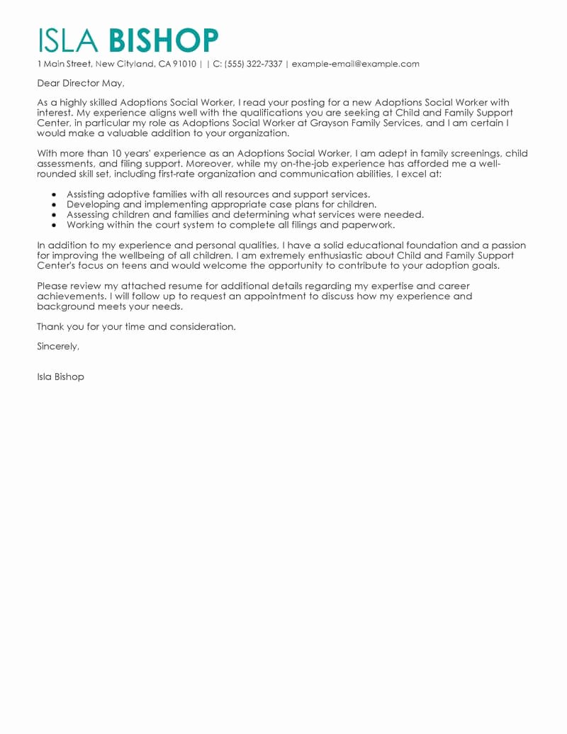 Letters Of Recommendation for Adoption Best Of Best Adoptions social Worker Cover Letter Examples