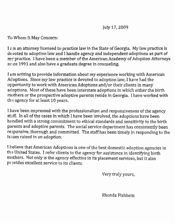 Letters Of Recommendation for Adoption Unique American Adoptions Rhonda Fishbein
