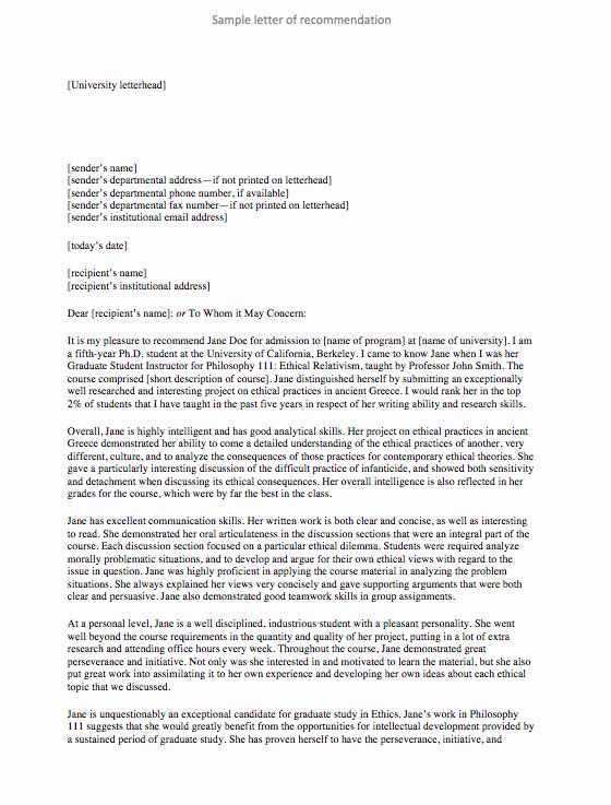 Letters Of Reference for College Elegant Sample Re Mendation Letter for University Admission