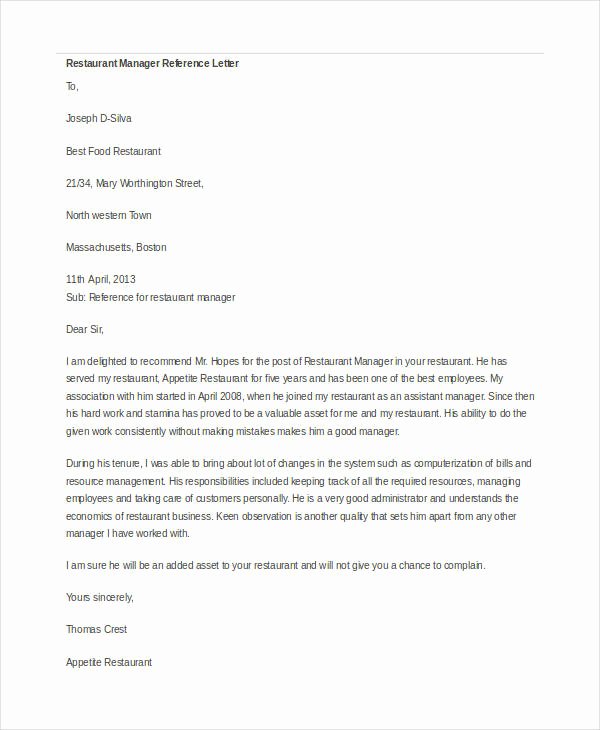 Letters Of Reference for Employees Luxury Manager Reference Letter Templates 7 Free Word format