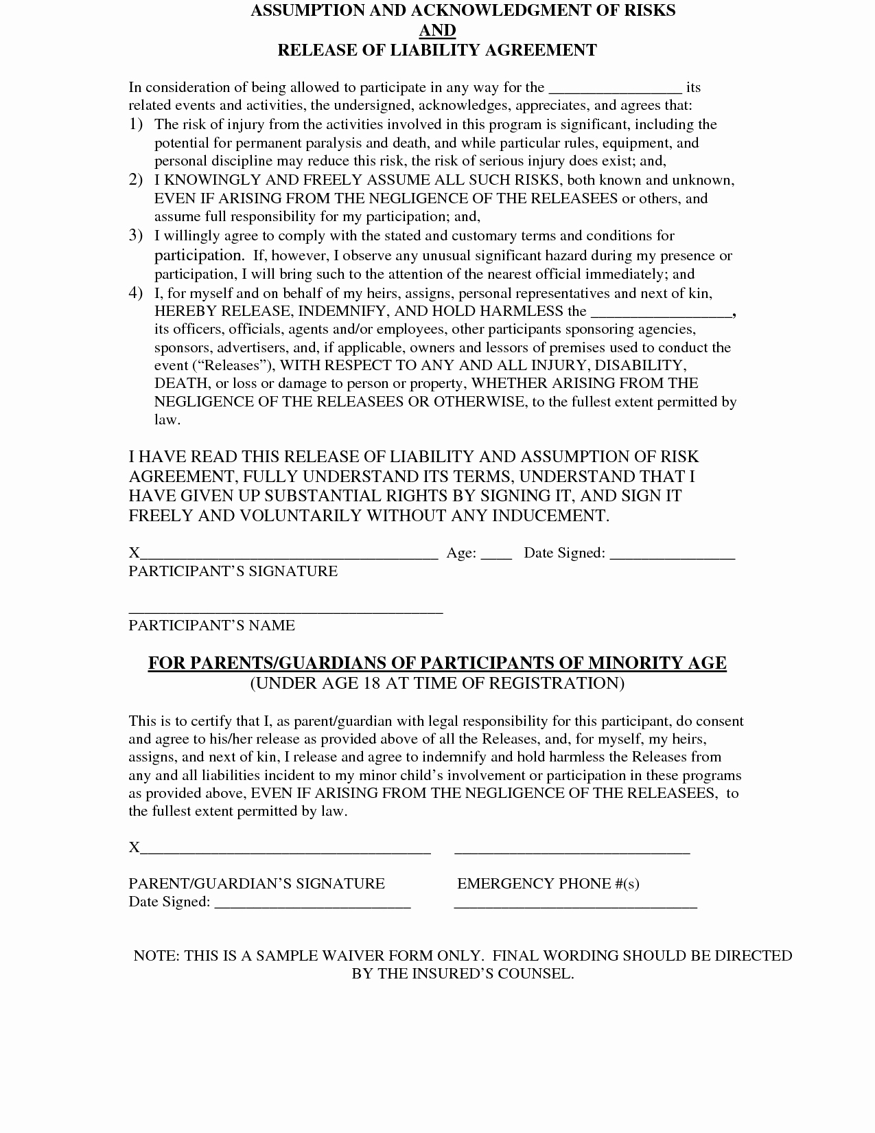 Liability Waiver forms Template Best Of Liability Waiver form Template Free Printable Documents