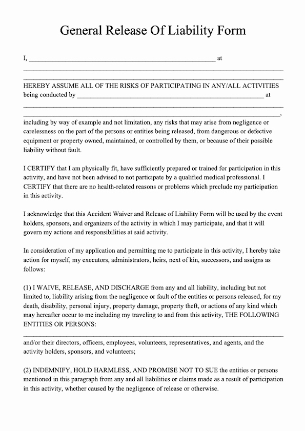 Liability Waiver forms Template Fresh Free Release Of Liability form Template