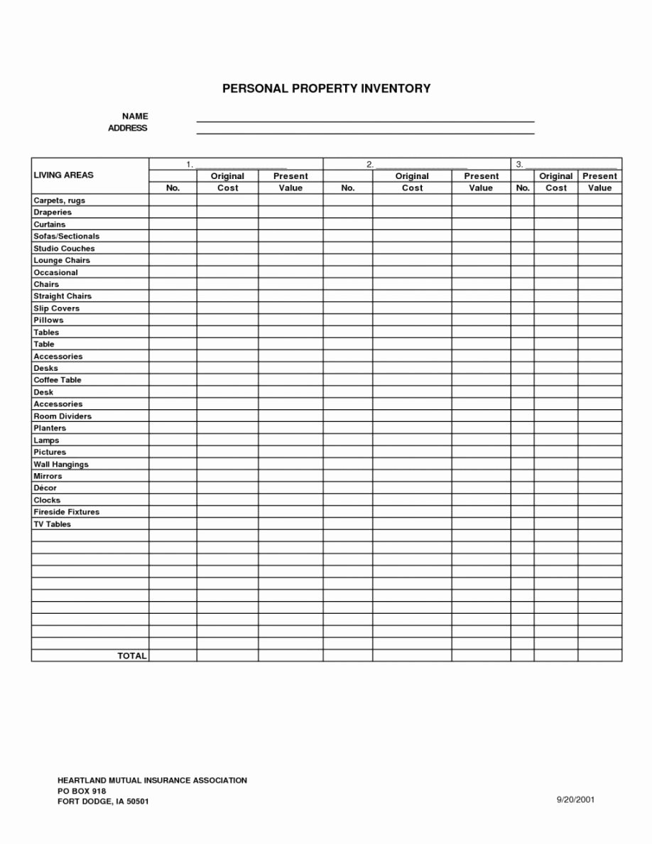 List Of Personal assets Luxury Personal Property Inventory List Template