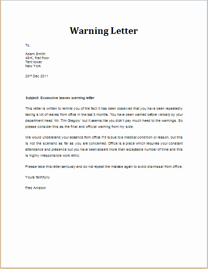 Log Book Violation Warning Letter Fresh 7 Professional Warning Letter Templates