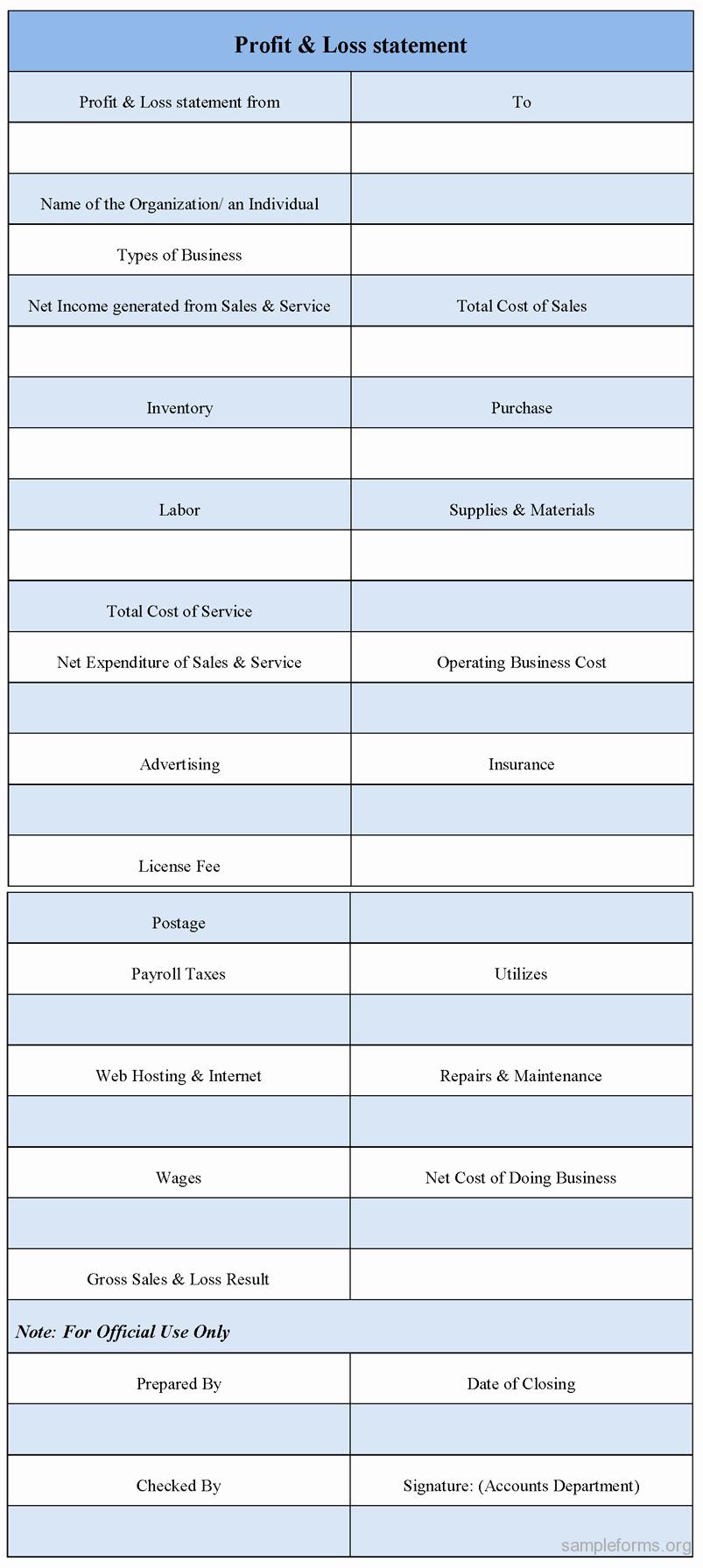 Loss and Profit forms Awesome Profit and Loss Statement form Sample forms
