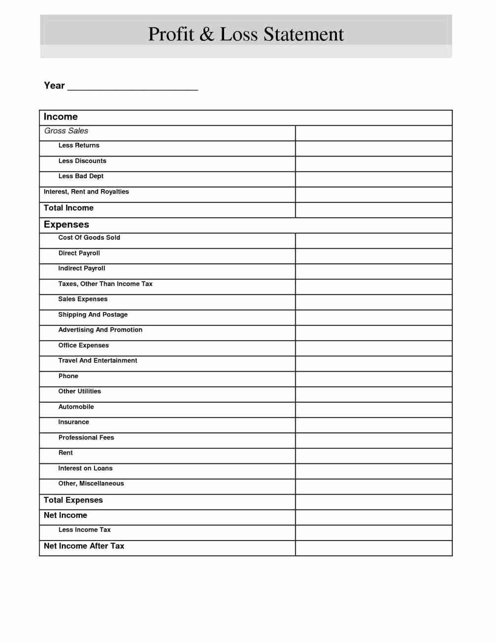 Loss and Profit forms Elegant Blank Profit and Loss Statement Pdf