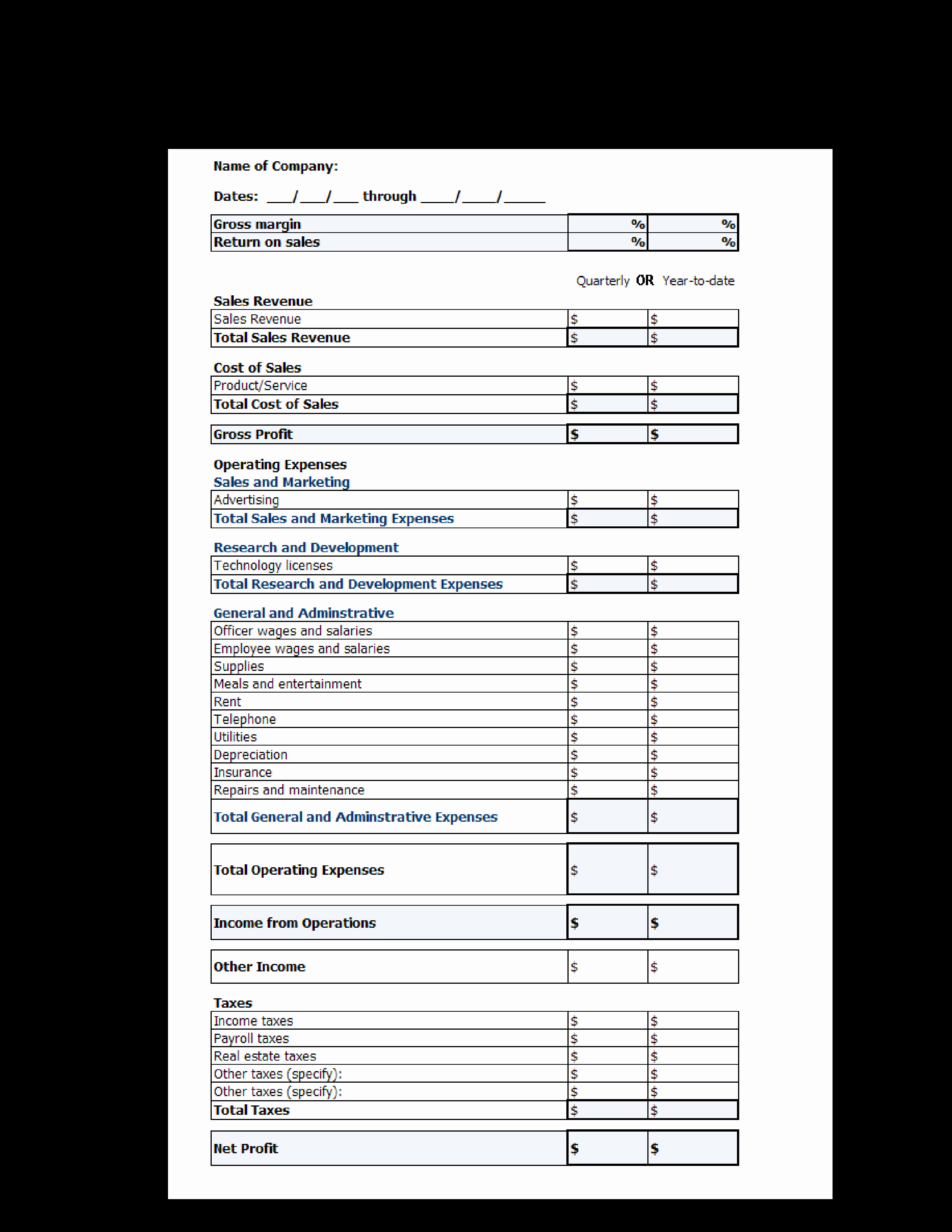Loss and Profit forms Fresh Printable Profit and Loss Statement form