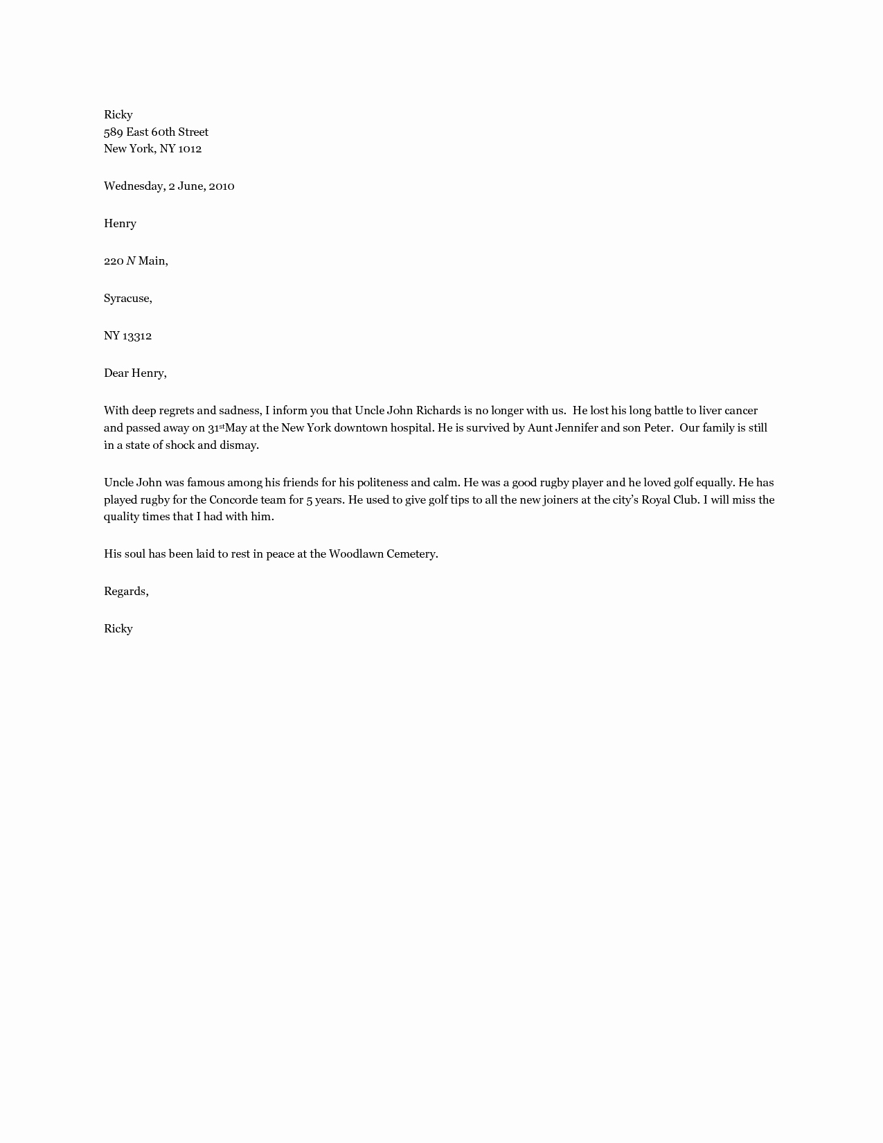 Loss Of Coverage Letter Template Elegant How to Inform About Death Sample Letter