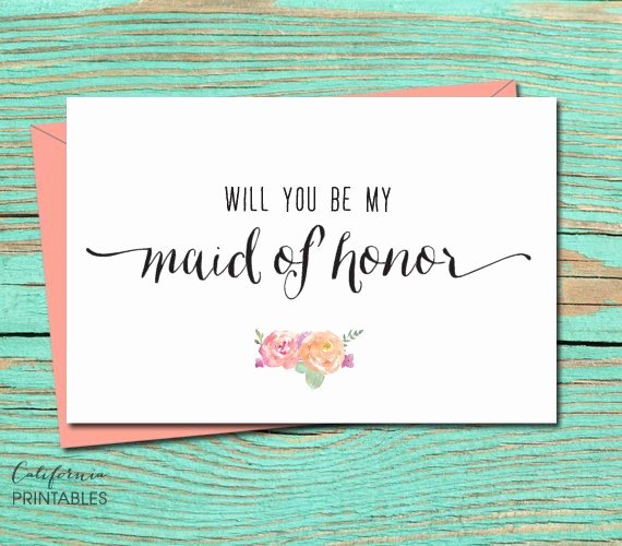 Maid Of Honor Card Template Fresh Will You Be My Maid Of Honor Printable Card Maid Honor