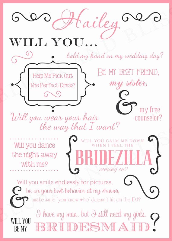 Maid Of Honor Card Template Unique Printable Will You Be My Bridesmaid Maid Honor Card