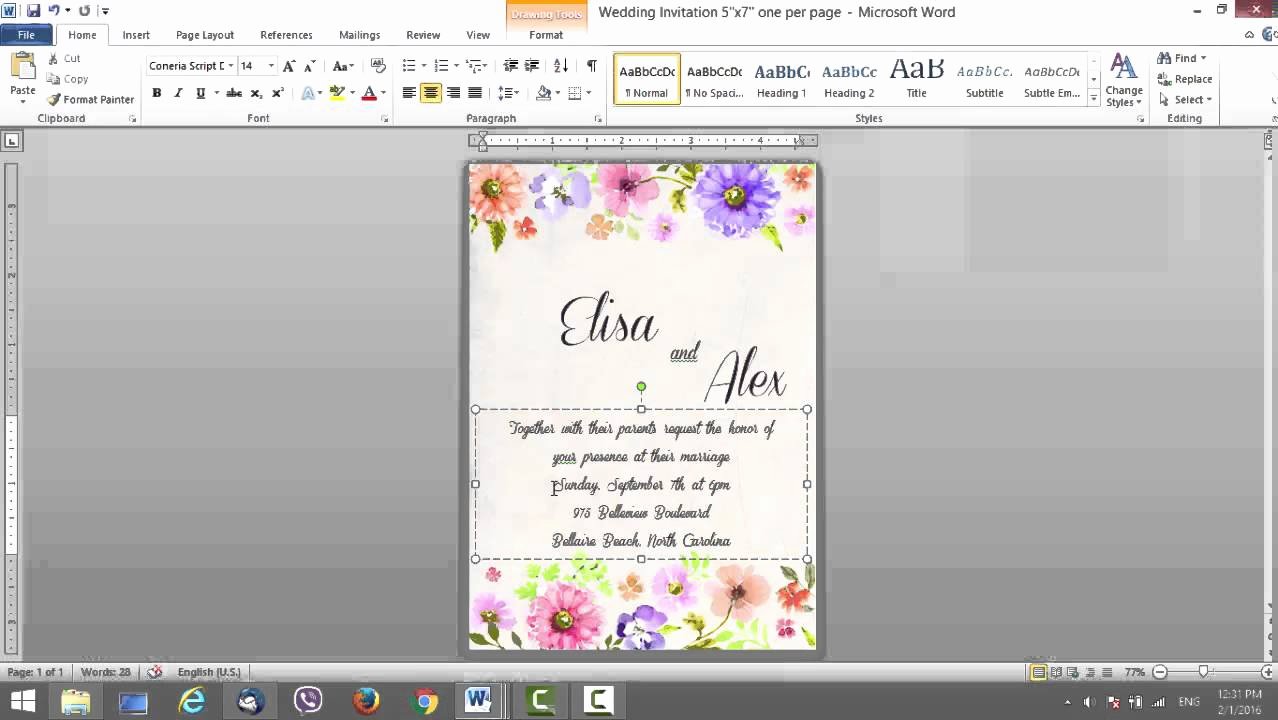 Make An Invitation In Word Elegant Wedding Invite Template for Ms Word
