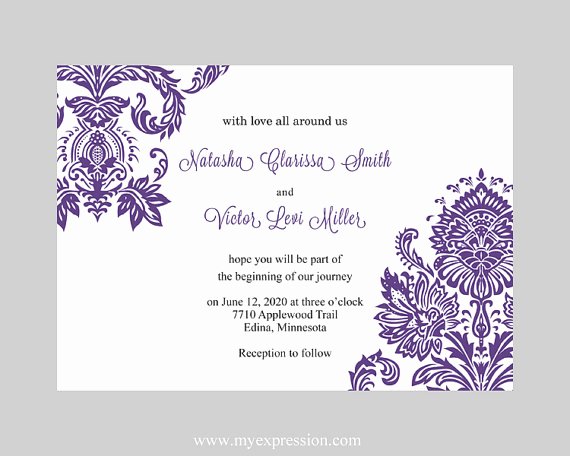Make An Invitation In Word Luxury Wedding Invitation Template Purple Damask Instant Download