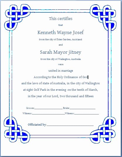 Marriage Certificate Template Word Awesome Ms Word formal Marriage Certificate Template
