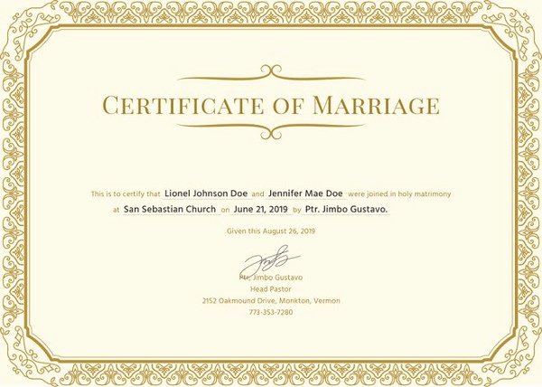 Marriage Certificate Template Word Beautiful Marriage Certificate Template 11 Word Pdf Psd format