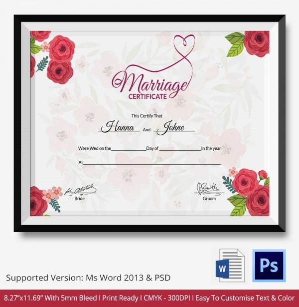 Marriage Certificate Template Word Unique Marriage Certificate Template 12 Free Word Pdf Psd