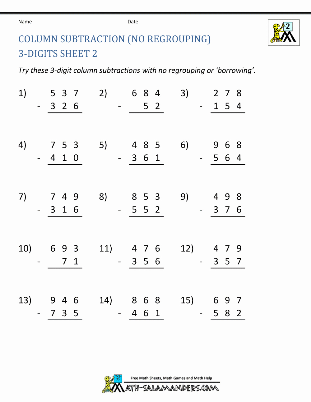 Math Addition and Subtraction Worksheets Beautiful 3 Digit Subtraction Worksheets
