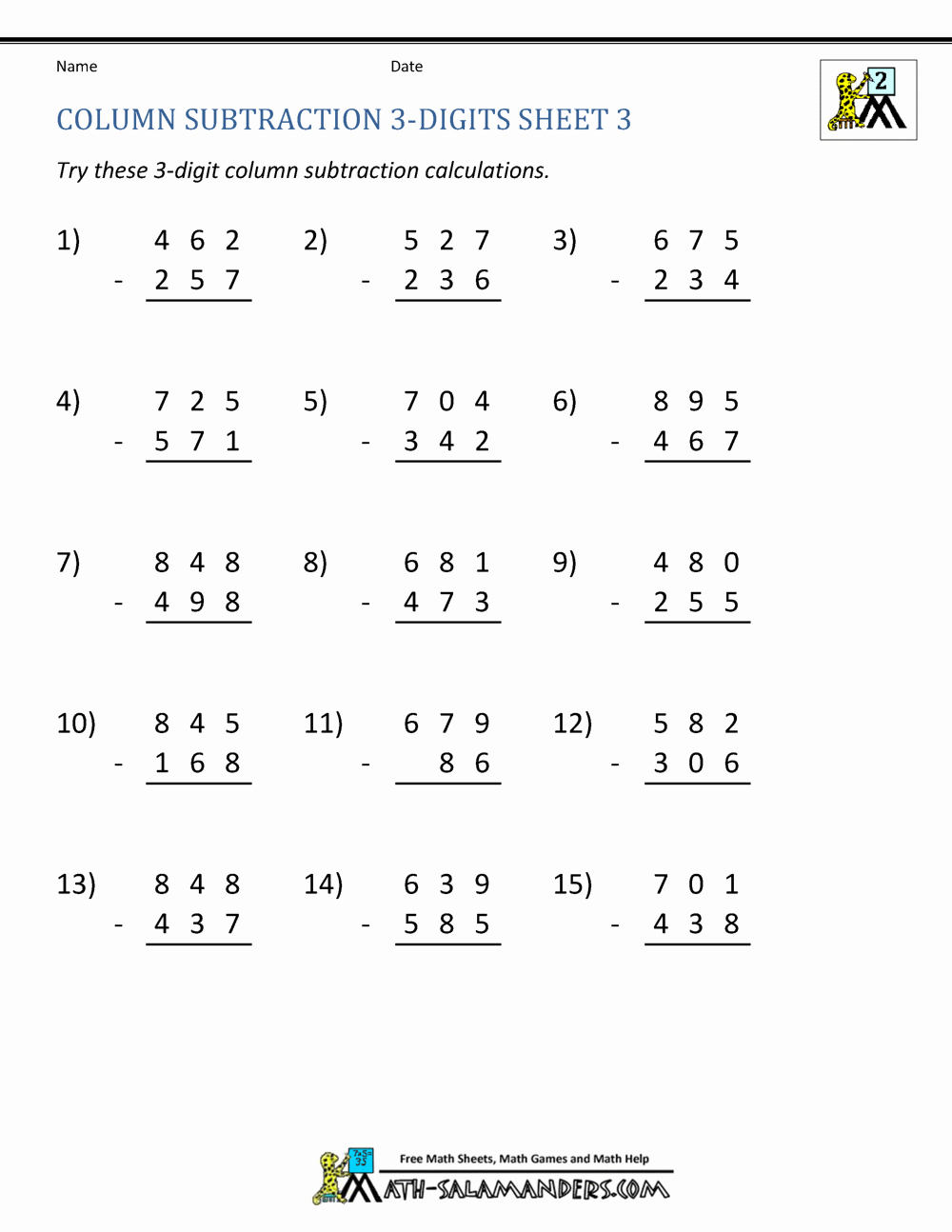 Math Addition and Subtraction Worksheets Elegant 3 Digit Subtraction Worksheets