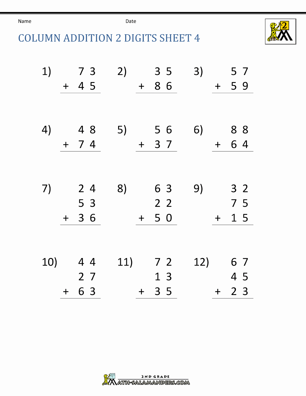 Math Addition and Subtraction Worksheets Fresh 2 Digit Addition Worksheets