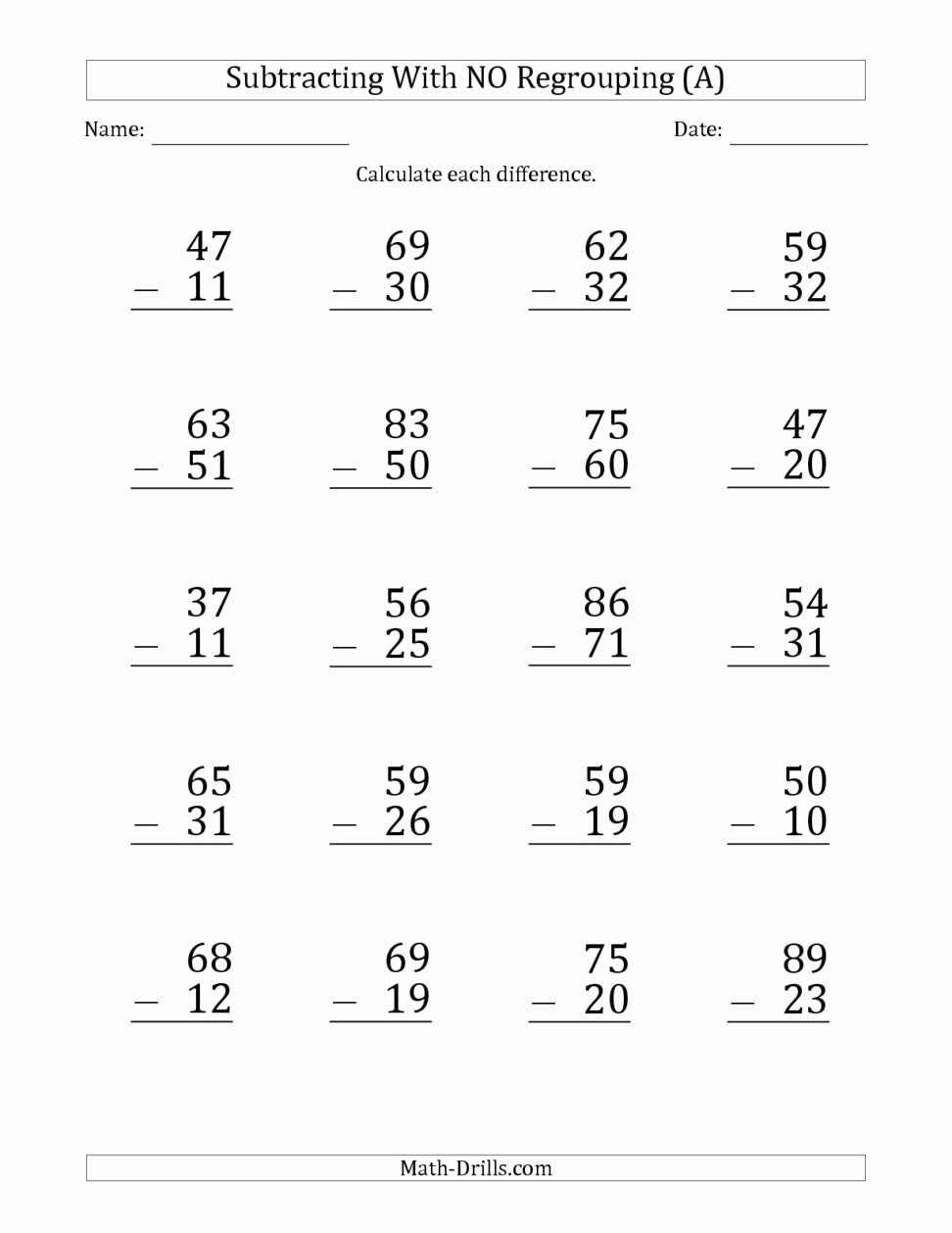 Math Addition and Subtraction Worksheets Fresh Subtraction with Trading Worksheets Worksheet