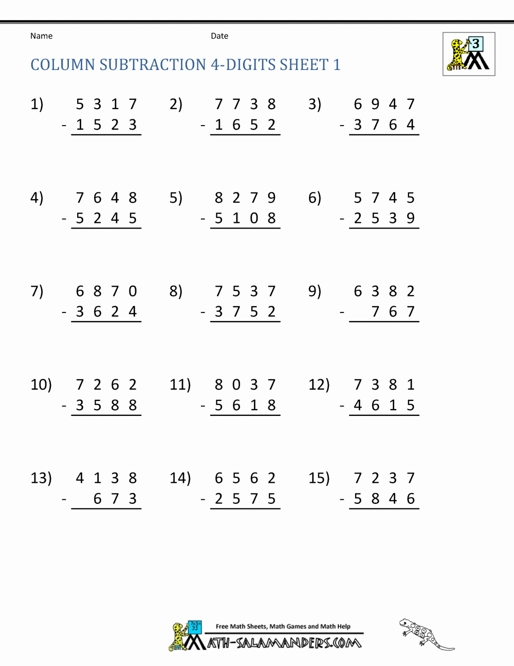 Math Addition and Subtraction Worksheets New 4 Digit Subtraction Worksheets