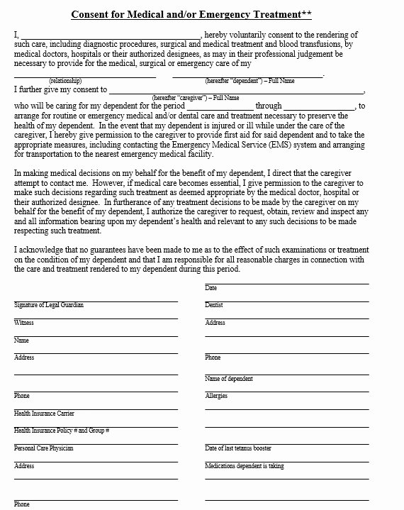 Medical Consent form for Caregiver Beautiful 12 Free Sample Printable Medical Authorization forms