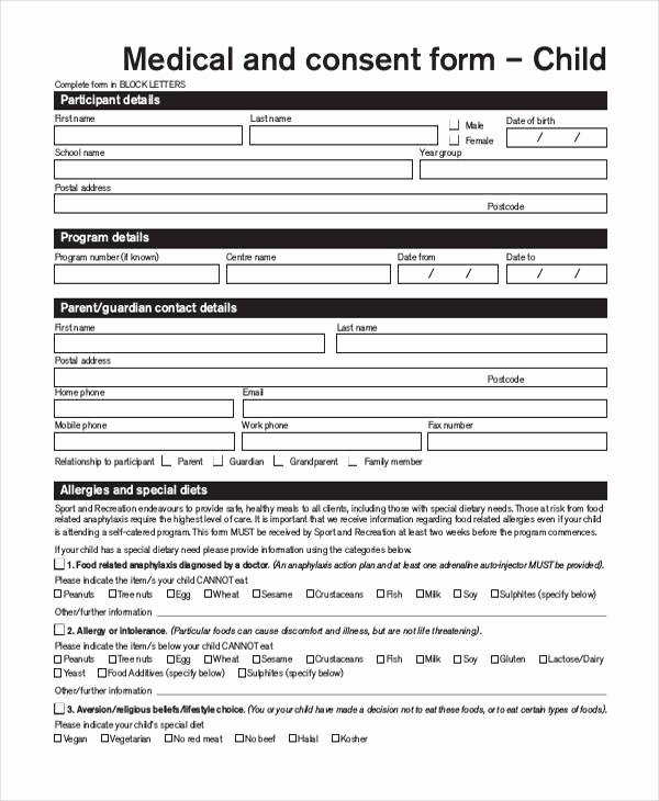 Medical Consent form for Caregiver Lovely Basic Consent forms