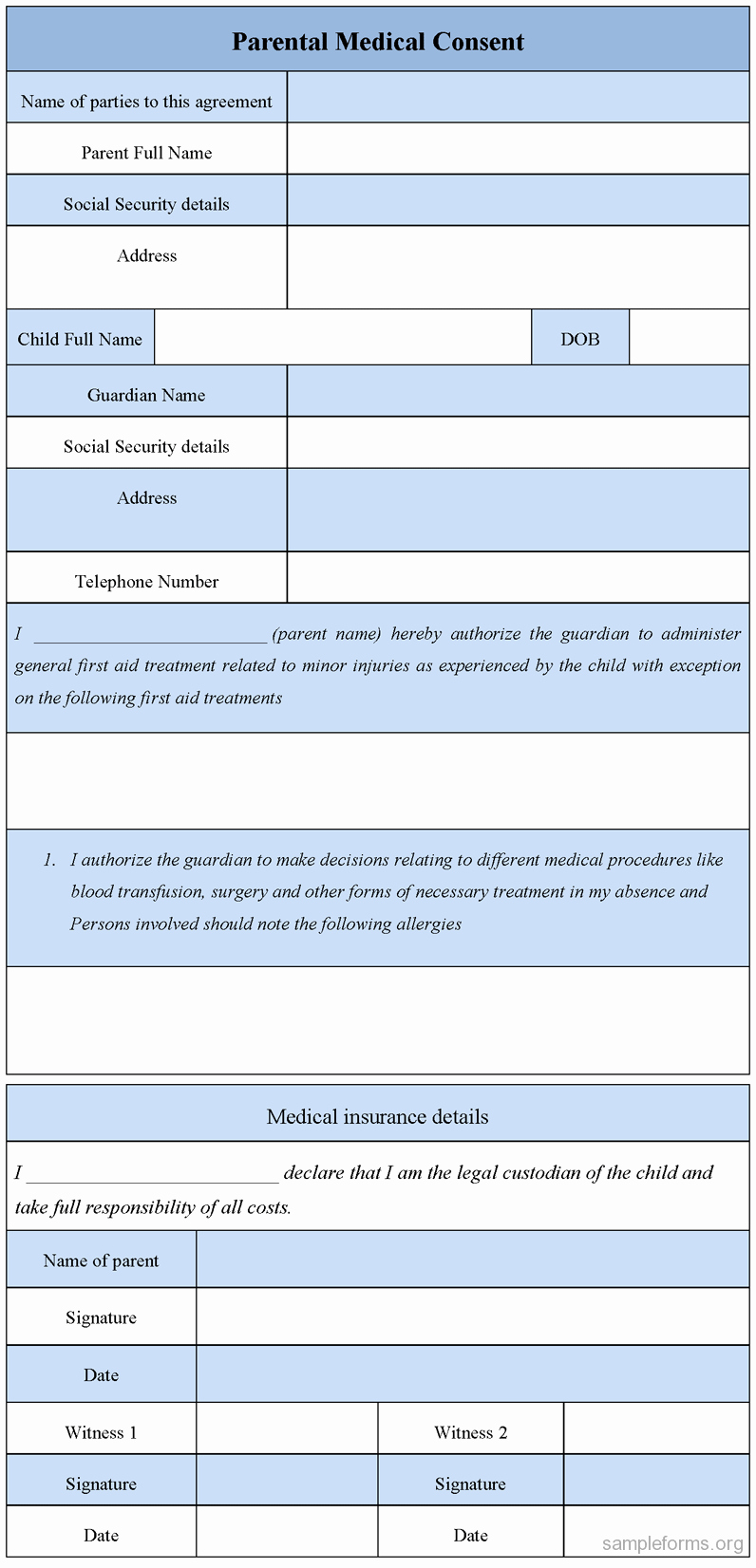 Medical Consent form for Caregiver Luxury Parental Medical Consent form Sample forms