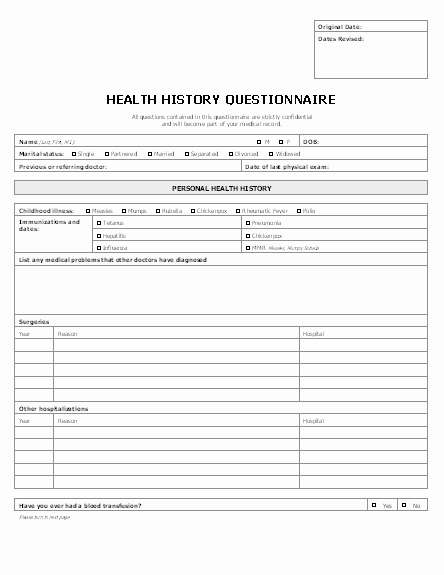 Medical form Templates Microsoft Word Beautiful Patient Health History Questionnaire 4 Pages
