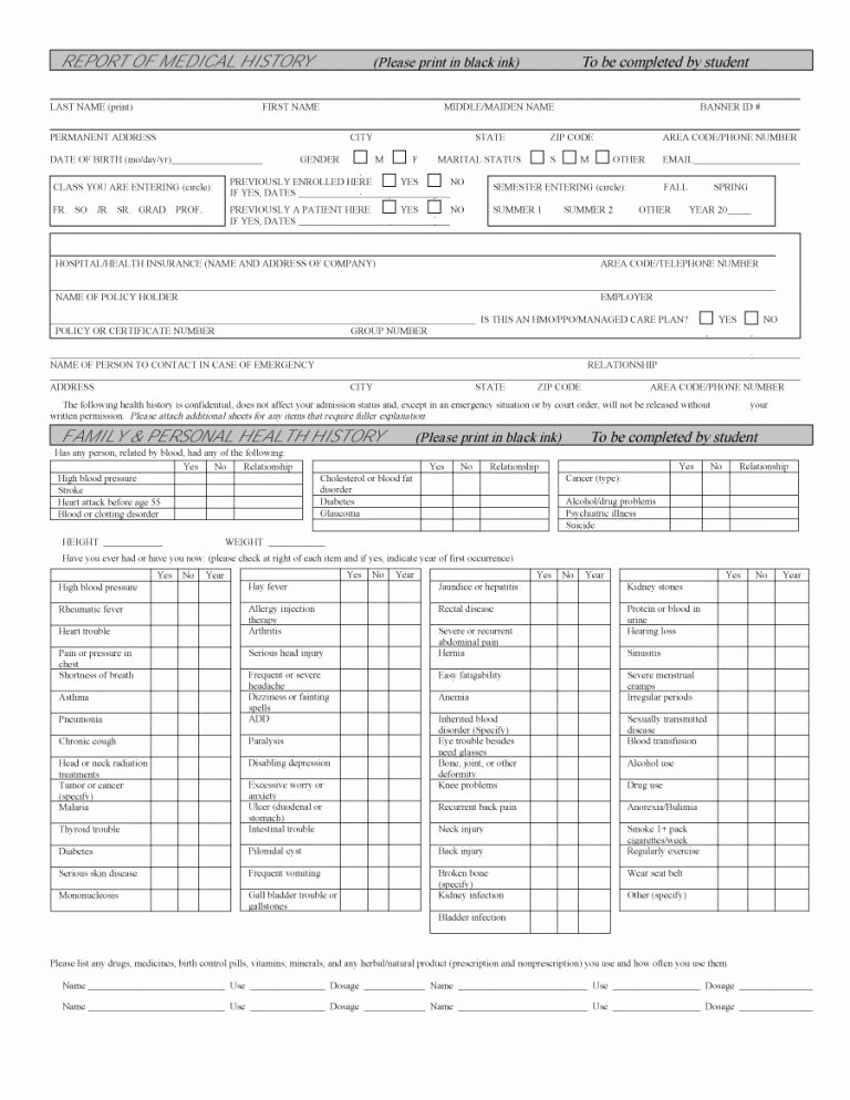Medical form Templates Microsoft Word Elegant 67 Medical History forms [word Pdf] Printable Templates