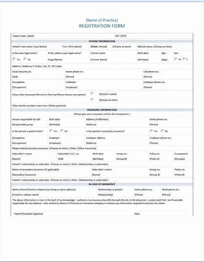Medical form Templates Microsoft Word Elegant Sample Patient Registration form