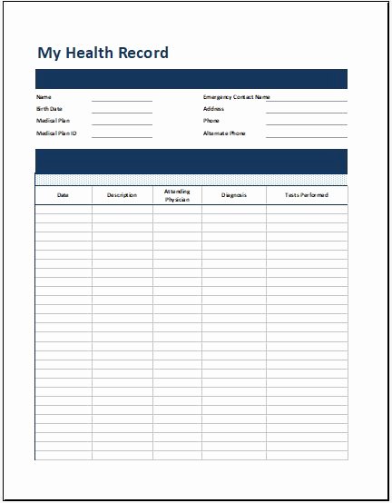 Medical form Templates Microsoft Word Luxury Personal Medical Health Record Sheet Excel