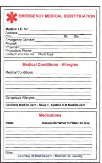 Medication Cards for Wallet Awesome Free Printable Medical Id Cards
