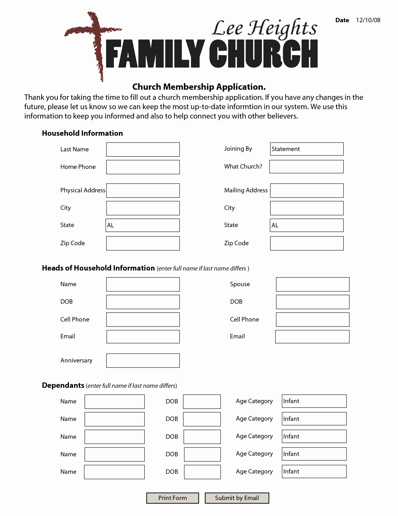 Membership Application form Sample Lovely Samples Church Membership Application form