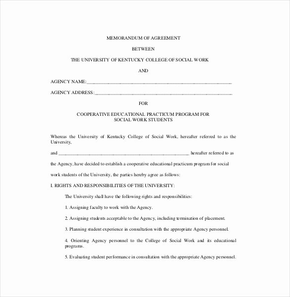Memorandum Of Agreement Samples Elegant Memorandum Agreement Template