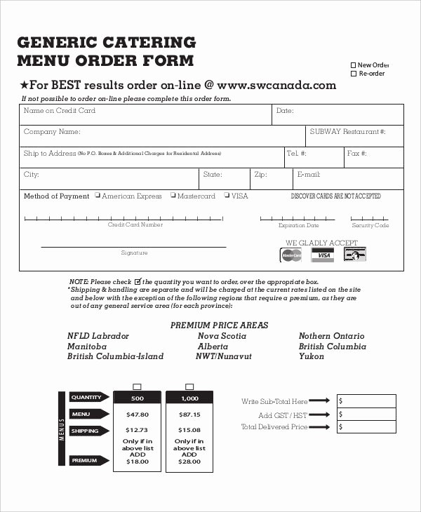 Menu order form Template Awesome 16 Catering order forms Ms Word Numbers Pages