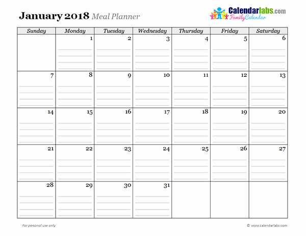 Menu Planner Template Excel Elegant 2018 Monthly Menu Planner Free Printable Templates
