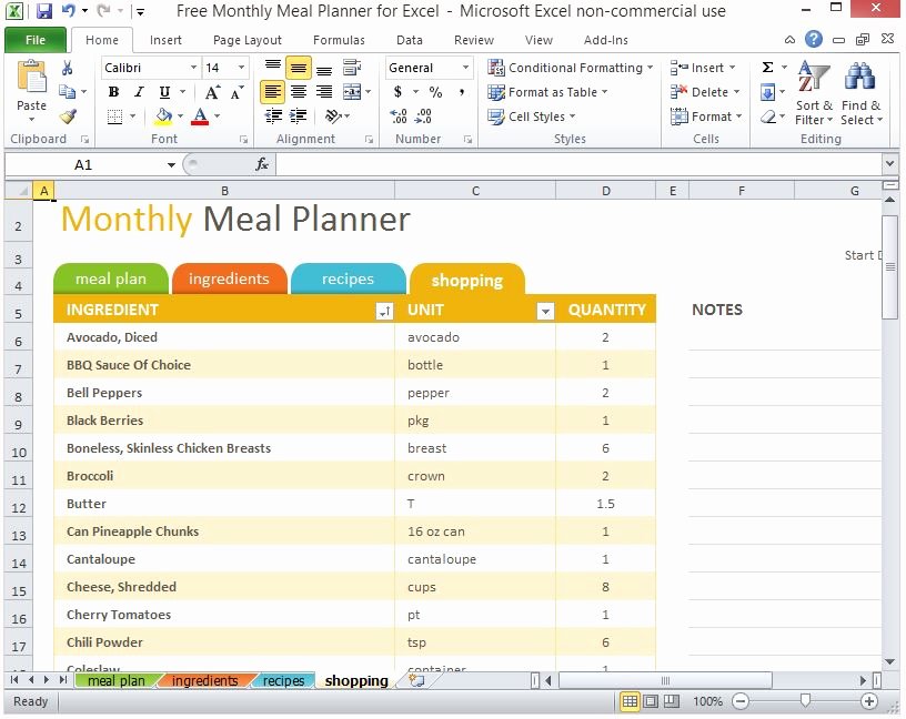 Menu Planner Template Excel Elegant Free Monthly Meal Planner for Excel