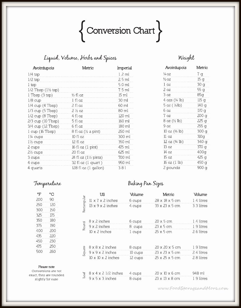 Metric System Chart Printable Fresh Food Conversion Chart Recipes