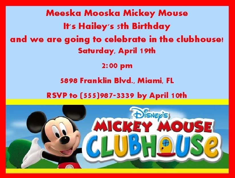 Mickey Mouse Clubhouse Invitation Template Unique Mickey Mouse Clubhouse Invitation